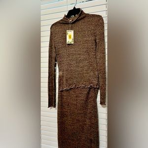 CHELSEA AND VIOLET metallic two piece top and midi skirt